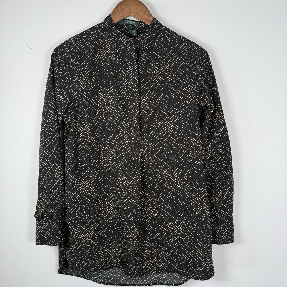 Lauren Ralph Lauren Shirt Long Sleeve‎ Lightweight Black Tan Size XS Womens
